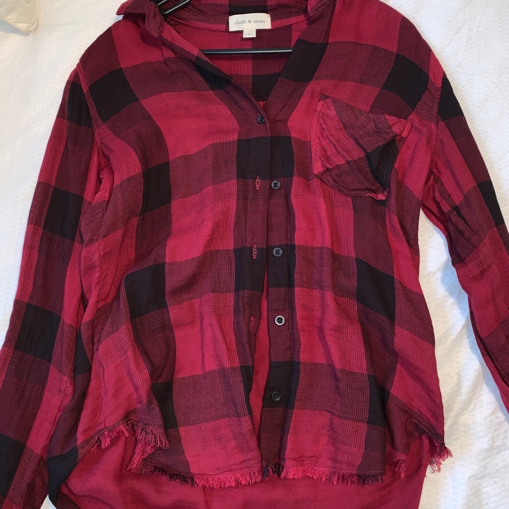Cloth & stone maroon and black frayed hem